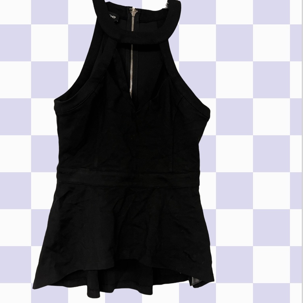 Bebe excellent condition adorable black fitted shirt with high neck and ruffle